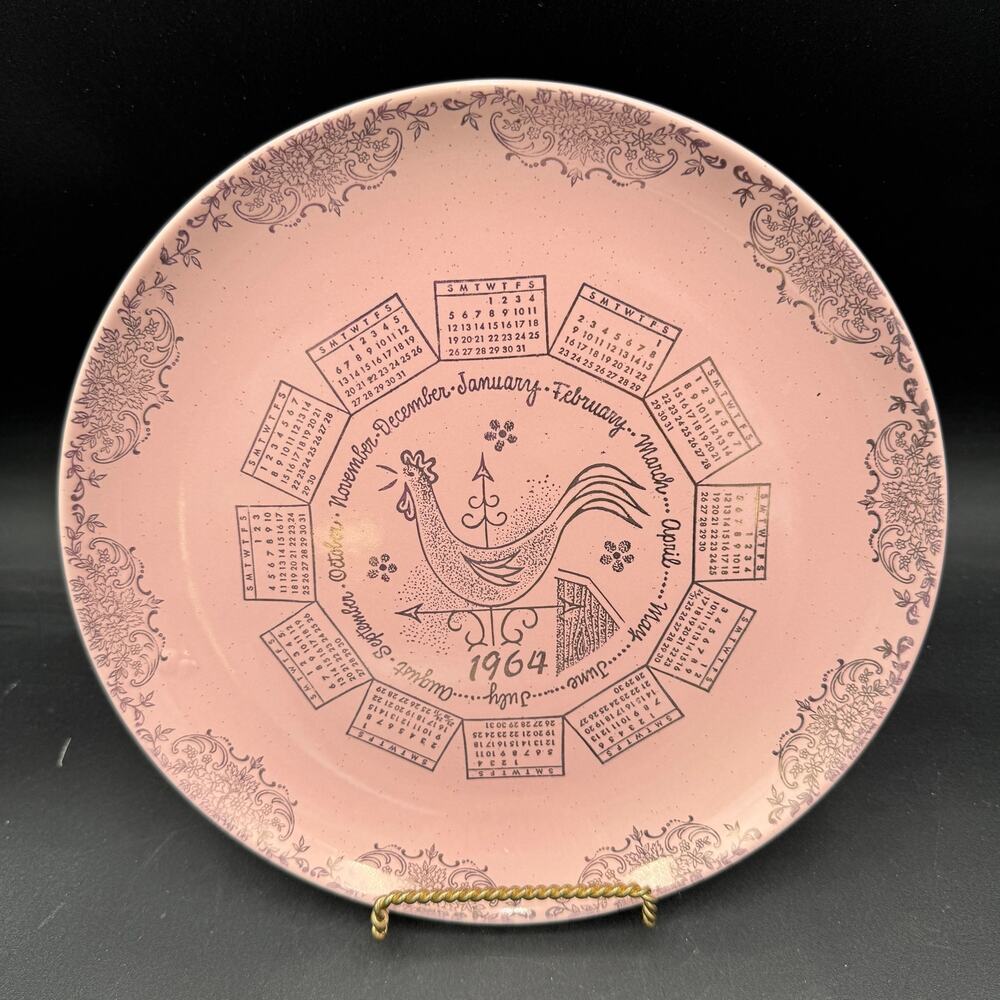 1964 Calendar Plate by TAYLOR, SMITH & TAYLOR (TS&T) Pebbleford Pink Coupe